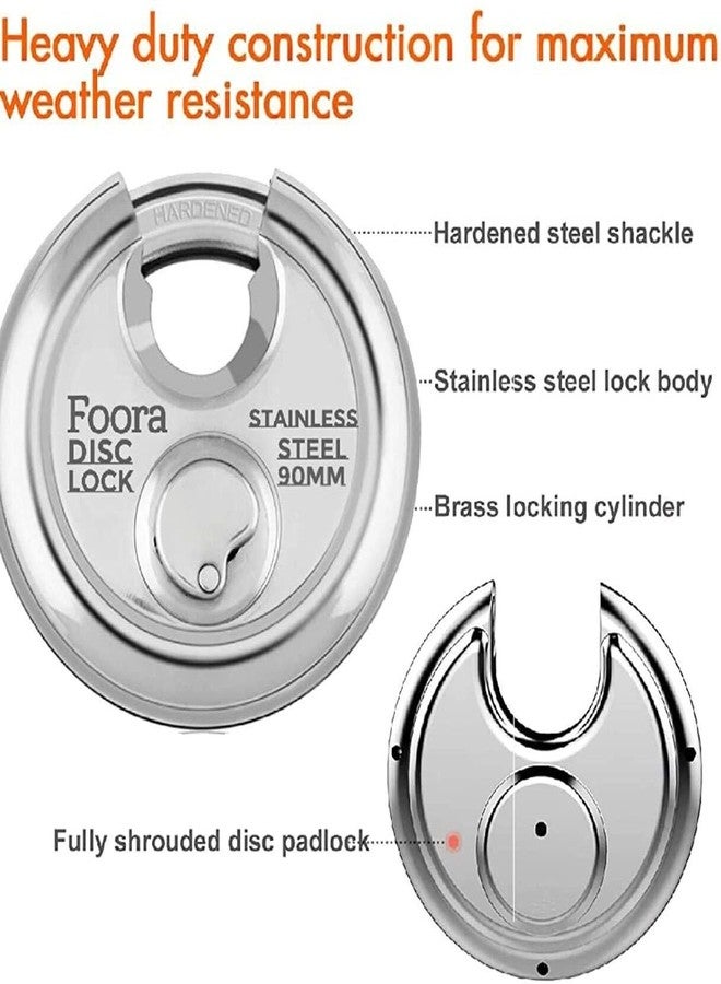 Foora Disc Lock, Stainless Steel, 90mm, Round Shape, Heavy Duty Security with 8 Keys, Silver - Image 4